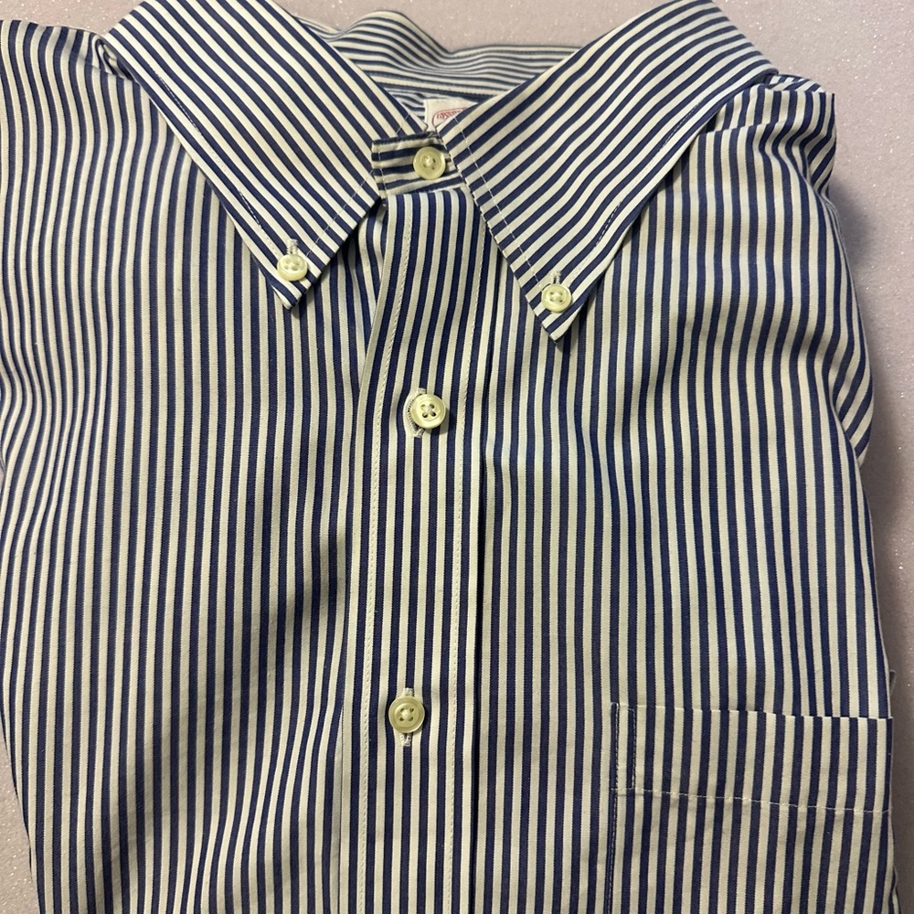 Brooks Brothers Madison Blue Striped Men's Long Sleeve Dress Shirt ~ 18 1/2 X 35